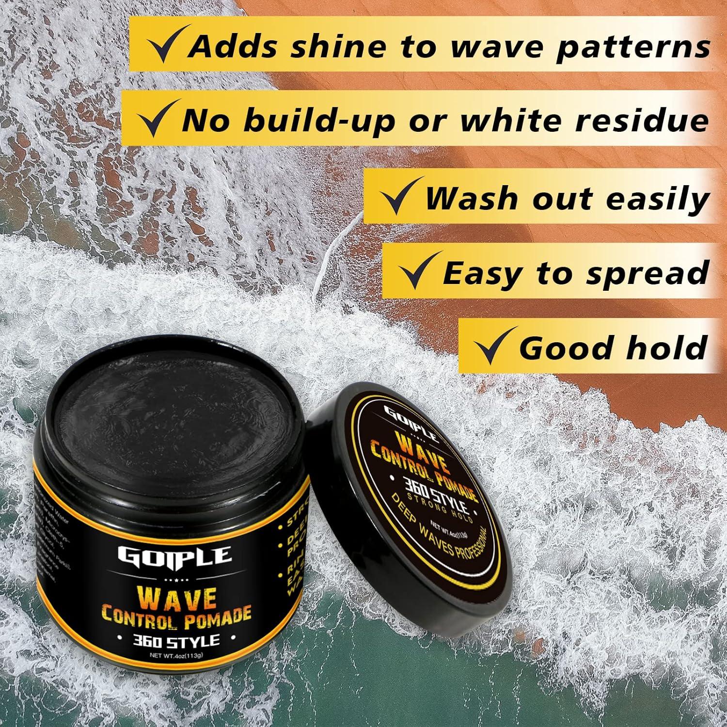 imageNatural Wave Pomade for Men Strong Hold Easy Wash 360 Wave Training Hair Cream Waves Grease for Men Promotes Layered Waves Moisture Control and Silky Shine with Rosemary Oil for Hair Growt Set4oz wave pomade4pcs