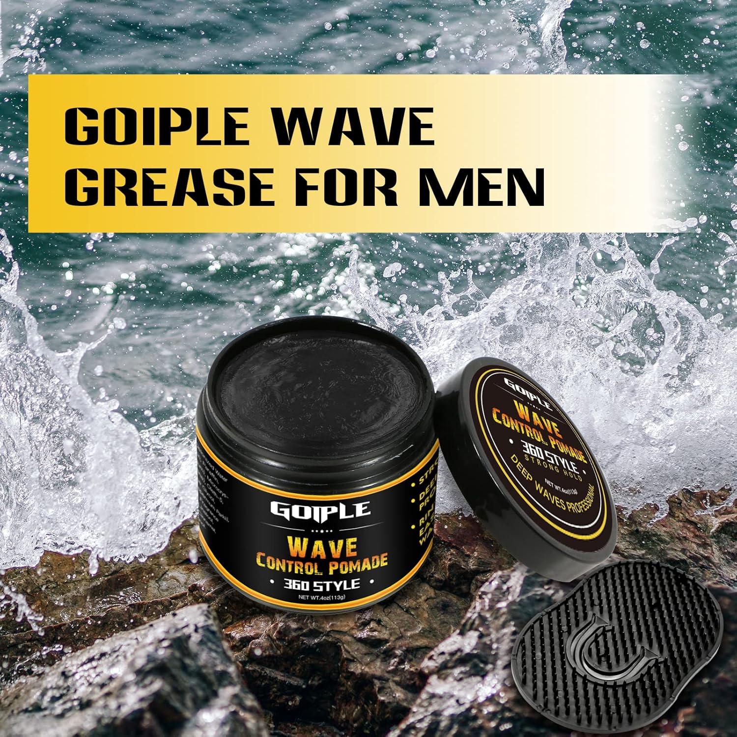 imageNatural Wave Pomade for Men Strong Hold Easy Wash 360 Wave Training Hair Cream Waves Grease for Men Promotes Layered Waves Moisture Control and Silky Shine with Rosemary Oil for Hair Growt Set4oz wave pomade4pcs
