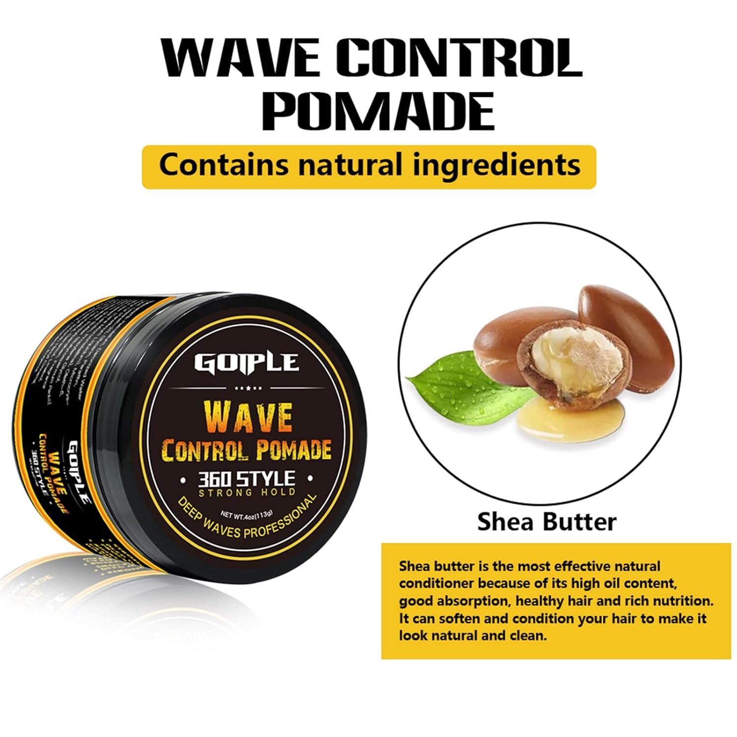 imageNatural Wave Pomade for Men Strong Hold Easy Wash 360 Wave Training Hair Cream Waves Grease for Men Promotes Layered Waves Moisture Control and Silky Shine with Rosemary Oil for Hair Growt Set4oz wave pomade4pcs