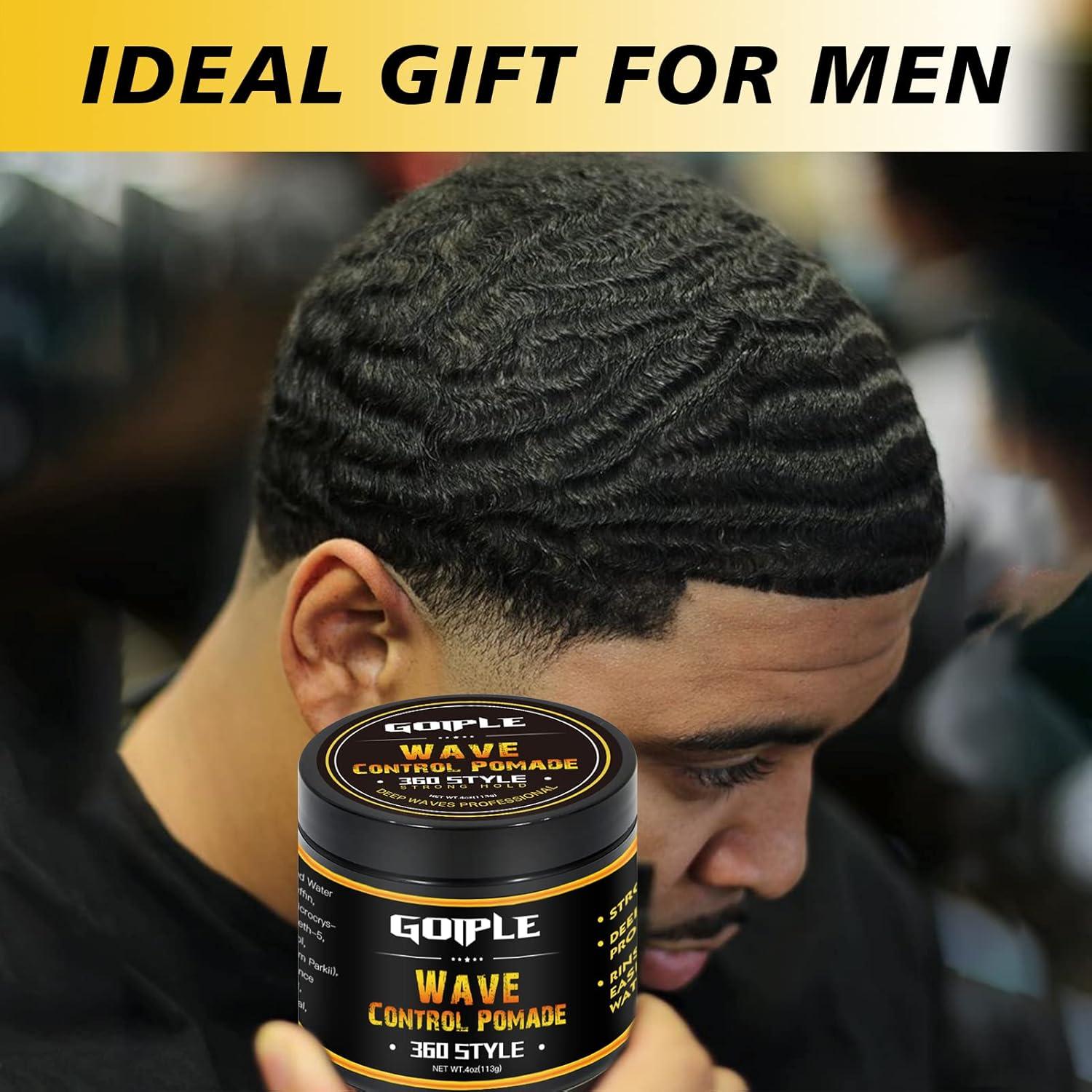 imageNatural Wave Pomade for Men Strong Hold Easy Wash 360 Wave Training Hair Cream Waves Grease for Men Promotes Layered Waves Moisture Control and Silky Shine with Rosemary Oil for Hair Growt Set4oz wave pomade4pcs