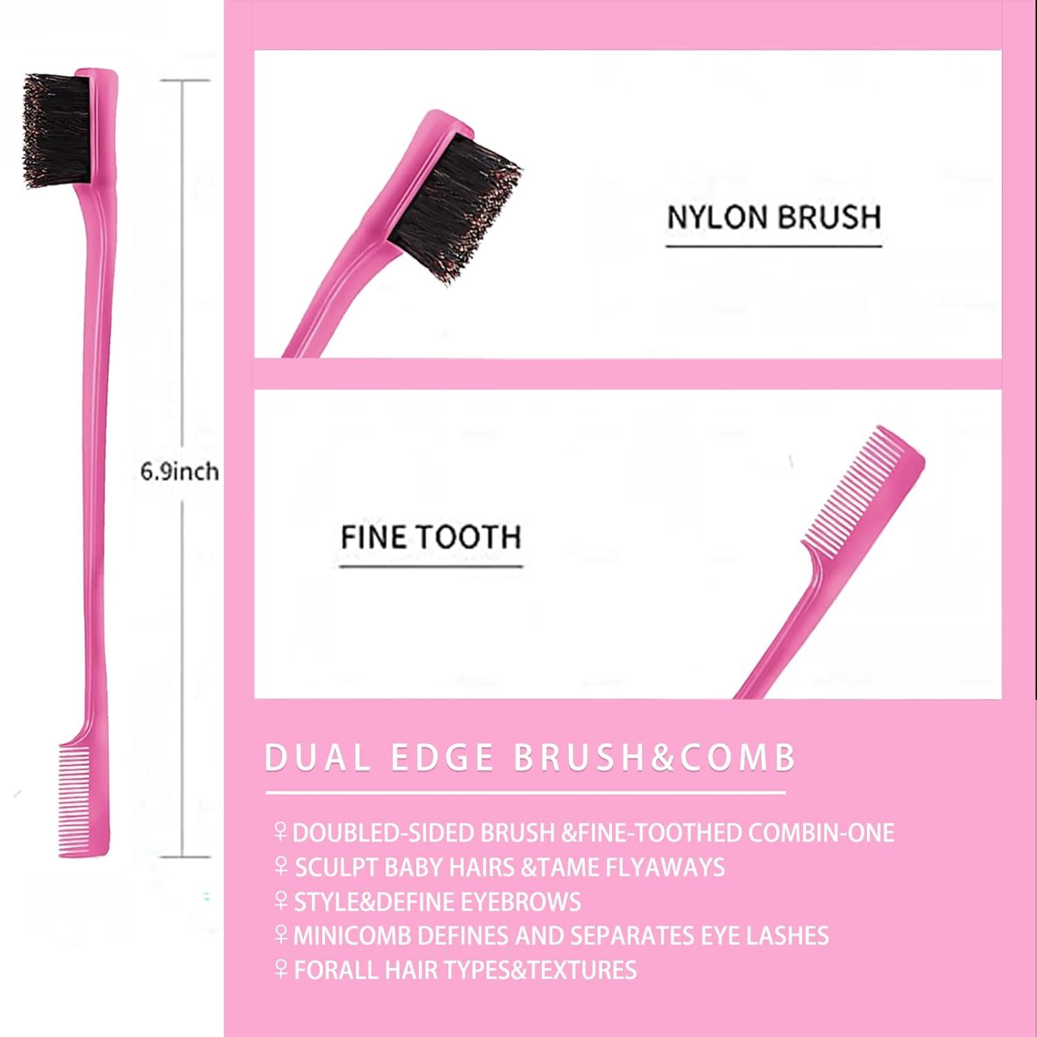 imageSlick Back Hair Brush ampamp Wax Stick Set for Slick Back Hair Teasing Boar Bristle Hair Brush for Sleek Control Flyaways ampamp Baby Hairs Wax Stick for Women Sectioning ampamp Smoothing Ponytail BunPink Comb Set12pcs