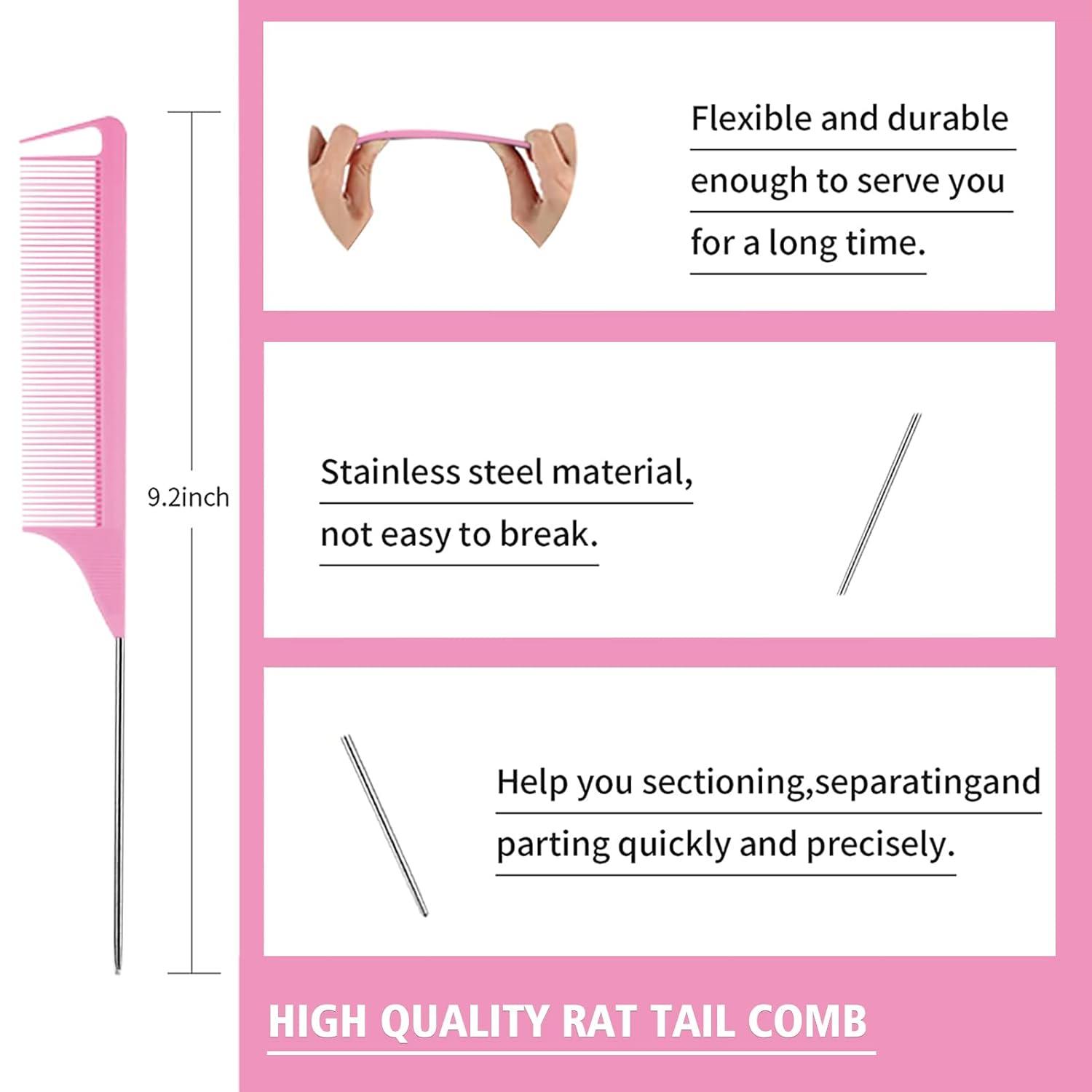 imageSlick Back Hair Brush ampamp Wax Stick Set for Slick Back Hair Teasing Boar Bristle Hair Brush for Sleek Control Flyaways ampamp Baby Hairs Wax Stick for Women Sectioning ampamp Smoothing Ponytail BunPink Comb Set12pcs