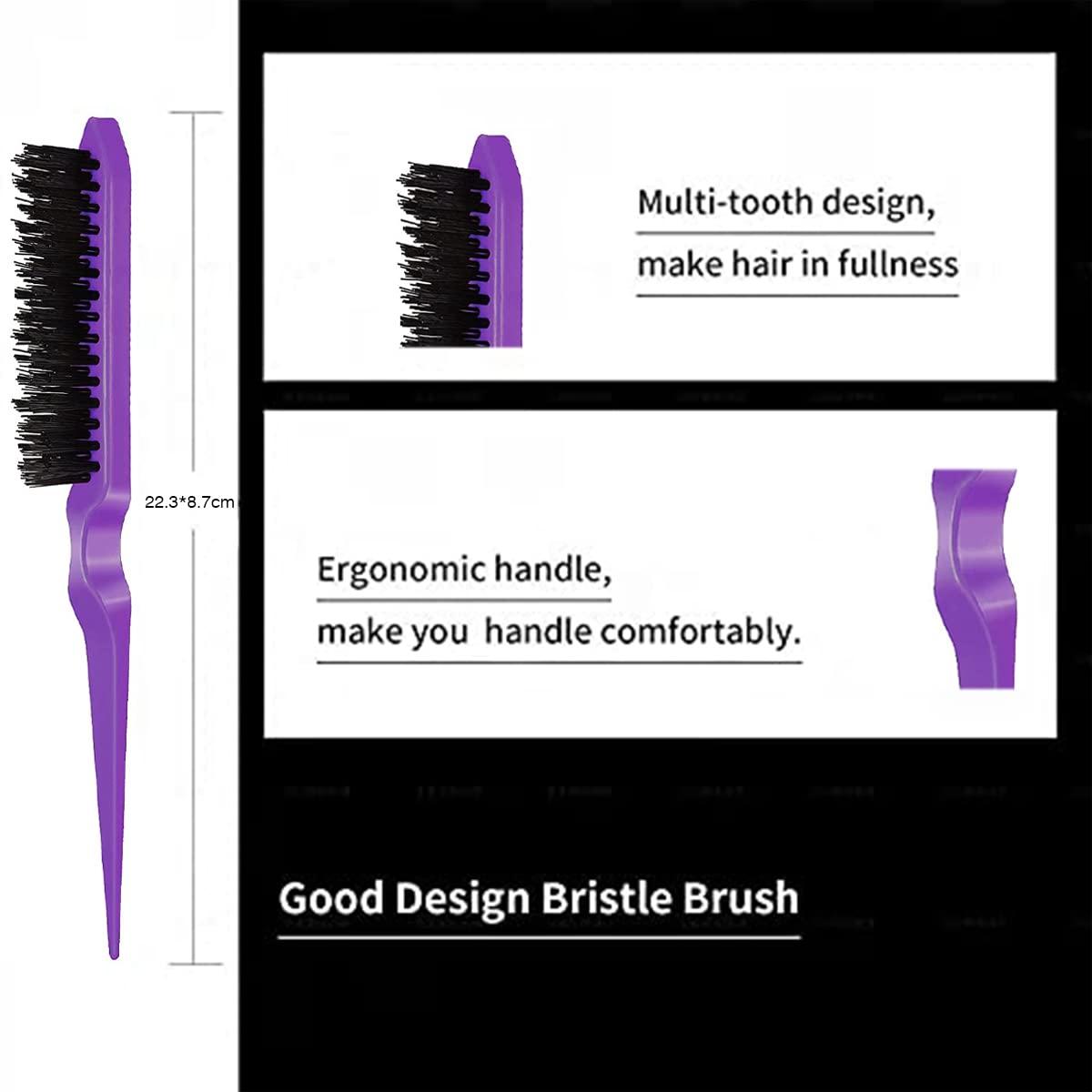 imageSlick Back Hair Brush ampamp Wax Stick Set for Slick Back Hair Teasing Boar Bristle Hair Brush for Sleek Control Flyaways ampamp Baby Hairs Wax Stick for Women Sectioning ampamp Smoothing Ponytail BunPurple
