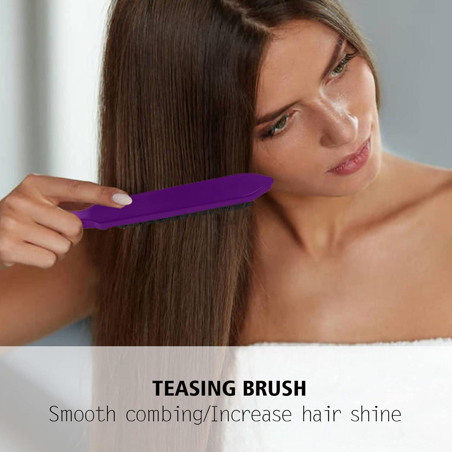 imageSlick Back Hair Brush ampamp Wax Stick Set for Slick Back Hair Teasing Boar Bristle Hair Brush for Sleek Control Flyaways ampamp Baby Hairs Wax Stick for Women Sectioning ampamp Smoothing Ponytail BunPurple