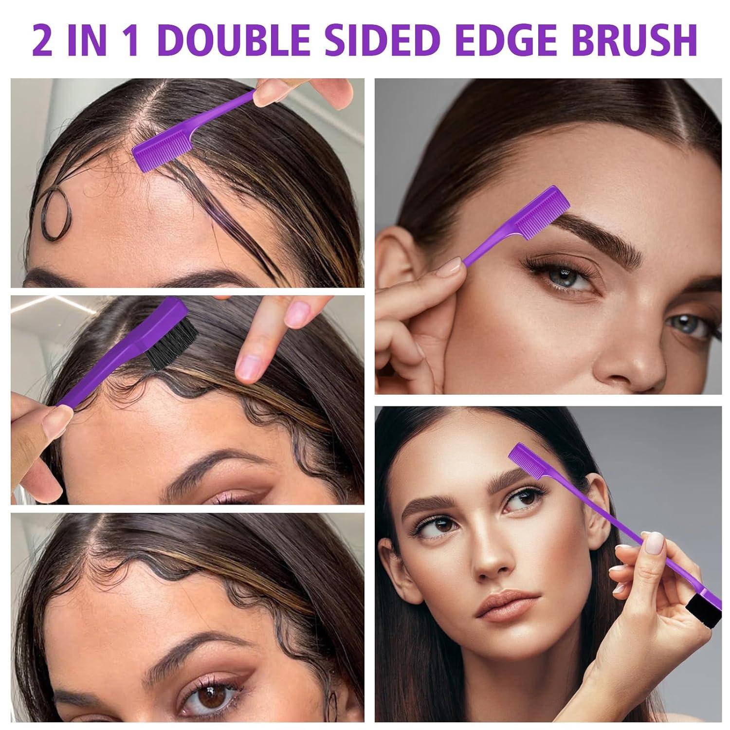 imageSlick Back Hair Brush ampamp Wax Stick Set for Slick Back Hair Teasing Boar Bristle Hair Brush for Sleek Control Flyaways ampamp Baby Hairs Wax Stick for Women Sectioning ampamp Smoothing Ponytail BunPurple