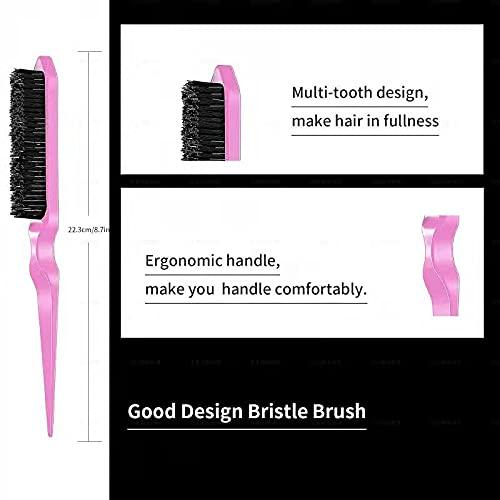 imageSlick Back Hair Brush ampamp Wax Stick Set for Slick Back Hair Teasing Boar Bristle Hair Brush for Sleek Control Flyaways ampamp Baby Hairs Wax Stick for Women Sectioning ampamp Smoothing Ponytail BunPink