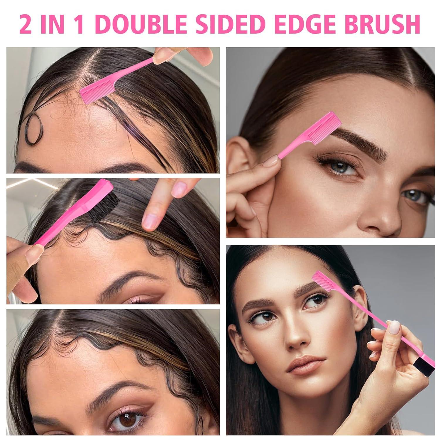 imageSlick Back Hair Brush ampamp Wax Stick Set for Slick Back Hair Teasing Boar Bristle Hair Brush for Sleek Control Flyaways ampamp Baby Hairs Wax Stick for Women Sectioning ampamp Smoothing Ponytail BunPink