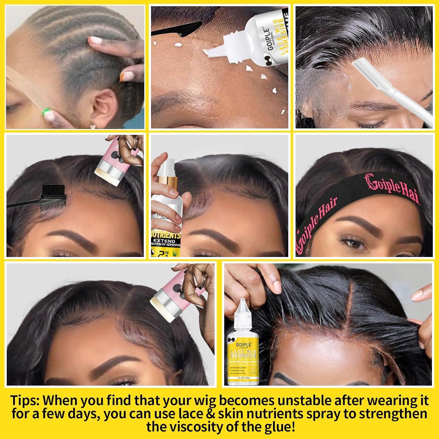 imageWig Accessory Essentials Kit Lace Front Wig Glue Wig Adhesive Extension Spray for Extend Boding Time of Lace Glue Natural and Gentle Formula Lace ampamp Skin Nutrition Spray Extend Duration of Adhesivelace glue12pcs