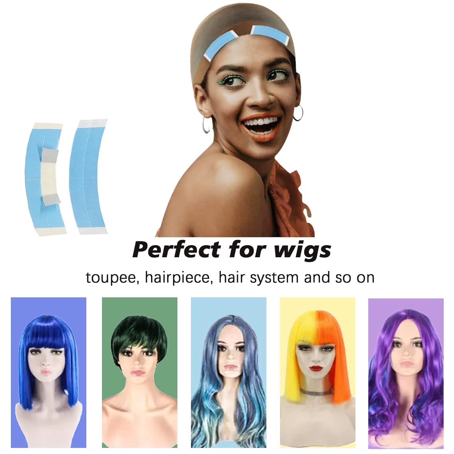 imageWig Tape for Lace Wigs Doublesided Waterproof Lace Tape Adhsive Strips for Lace Front Wig Toupee Hairpiece Tape in Extension Remover Hair Glue Remover Fast Acting Hair Extensions Remover SetBlue40pcs