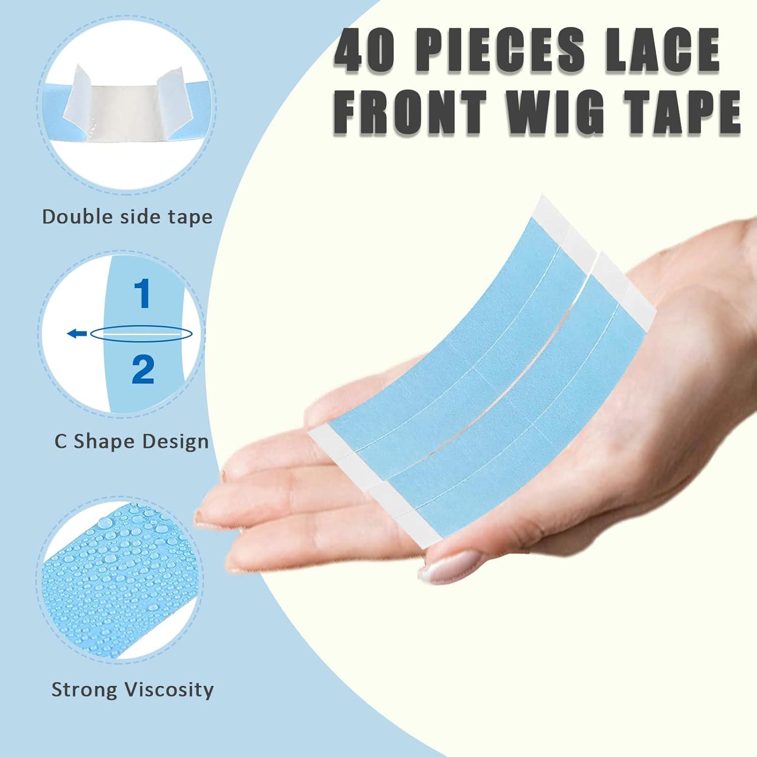 imageWig Tape for Lace Wigs Doublesided Waterproof Lace Tape Adhsive Strips for Lace Front Wig Toupee Hairpiece Tape in Extension Remover Hair Glue Remover Fast Acting Hair Extensions Remover SetBlue40pcs