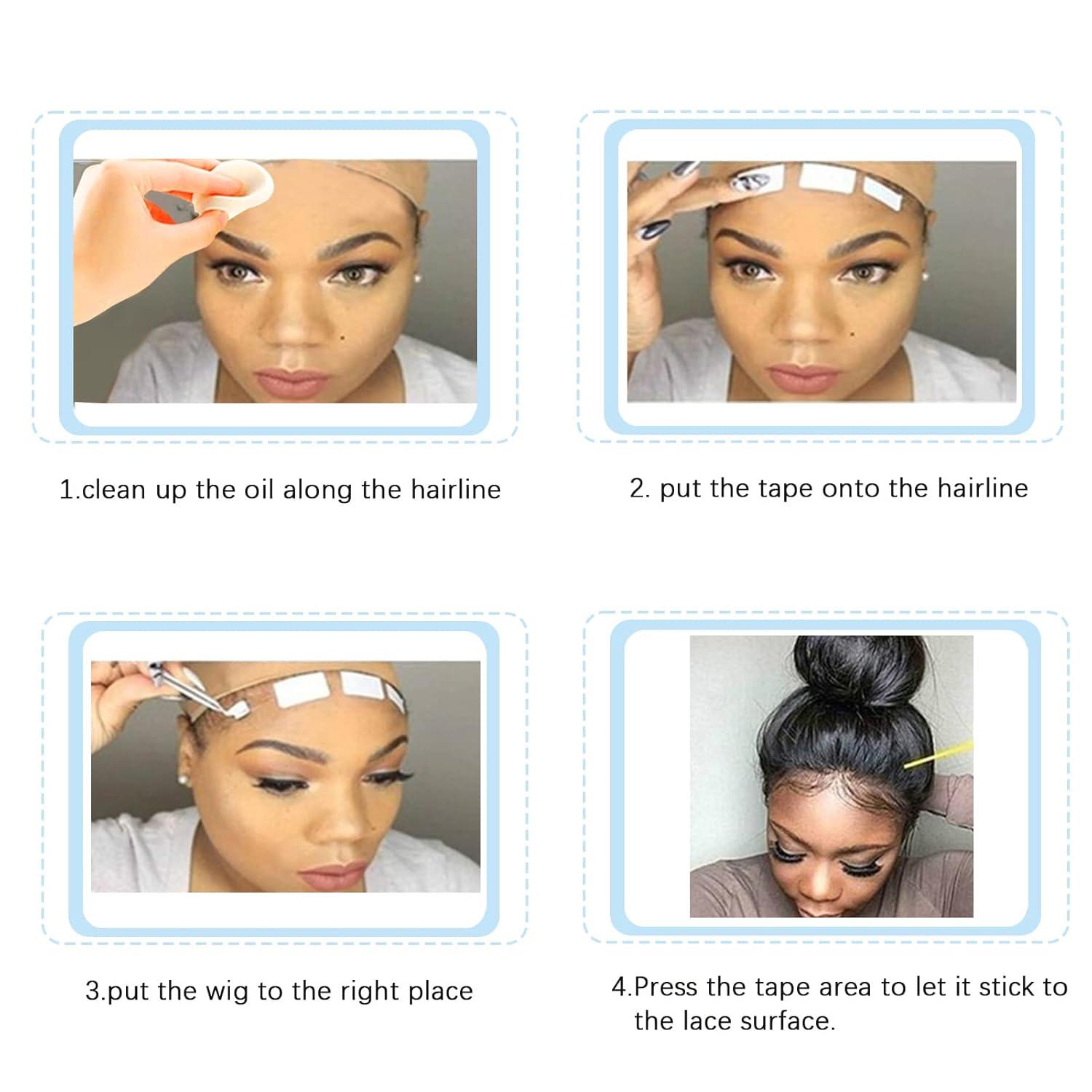 imageWig Tape for Lace Wigs Doublesided Waterproof Lace Tape Adhsive Strips for Lace Front Wig Toupee Hairpiece Tape in Extension Remover Hair Glue Remover Fast Acting Hair Extensions Remover SetBlue40pcs