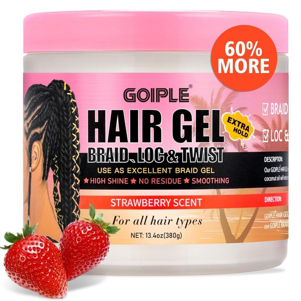 image16oz Big Capacity Braid Gel Good for Twist Locs Braids Edge No Flake Extra Hold High Shine Braiding Gel ampamp Edge Control Loc Gel Long Lasting for Locks Cornrows Smooths ampamp Tames Frizz134oz Strawberry Flavor