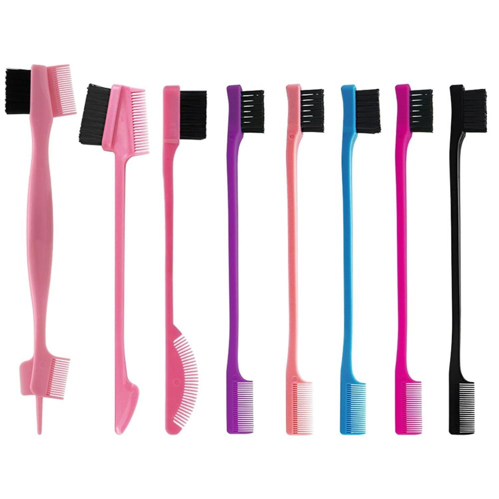 image8 Pieces Hair Styling Comb Set Teasing Rat Tail Brush for EdgeampampBack Brushing Combing Slicking Hair for Women Edge Brush Double Sided Edge Comb for All Hair Stylesedge control brush8pcspurple