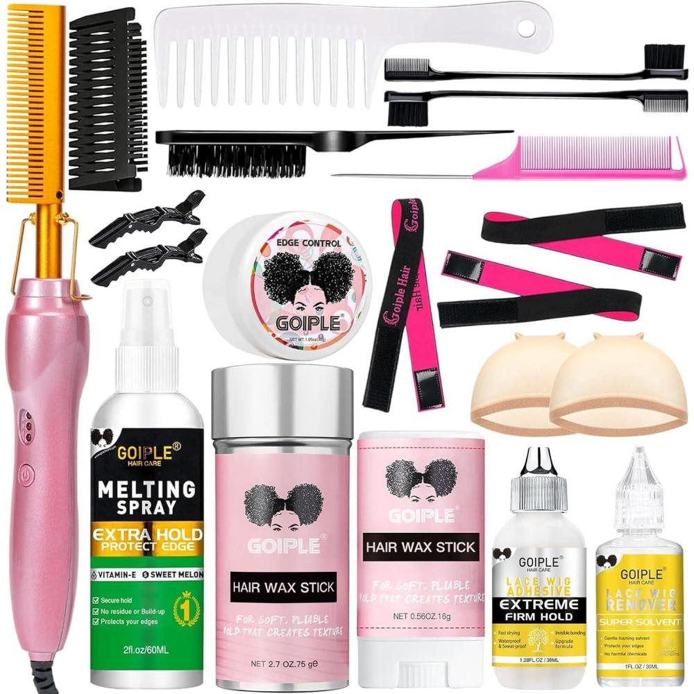 imageElectric Hot Comb Hair Straightener Heat Pressing Combs Ceramic Curling Flat Iron Curler Hot Comb Electric for Wigs Electrical Straightening Comb Curling Iron for Natural Hair with AntiScald Case