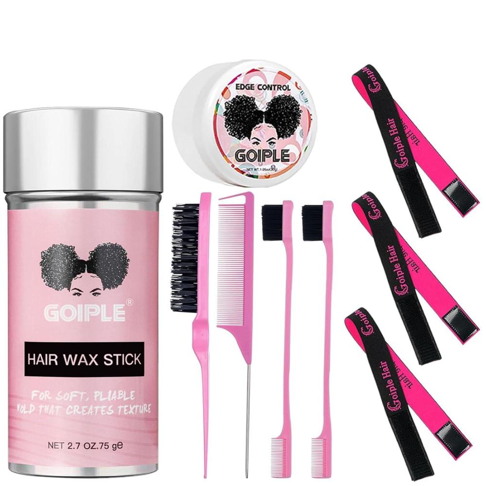 imageGoiple 3PCS Elastic Bands for Wig Edges Adjustable Wig Band for Edges Wig Install Accessories with Pink set9pcs Hair Wax Stick Set