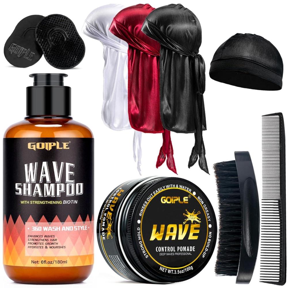 imageGoiple Waves Pomade360 Waves Wash Shampoo Wave Shampoo for Black Men 360 Wave Shampoo Hydration Shampoo Enhance Waves Shampoo Strenghtens Hair Promote Growth Wave Shampoo Setwhite
