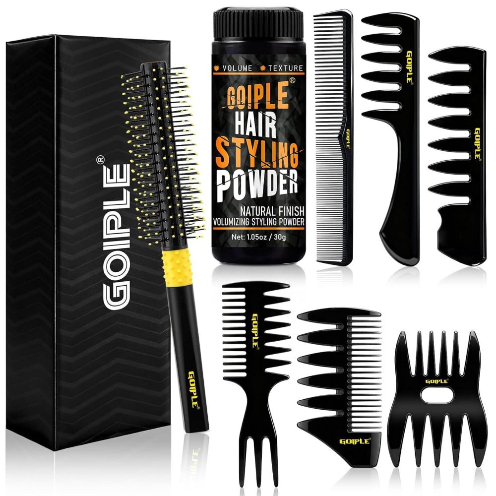 imageHair Styling Combs Set Wide Tooth Texture Comb For Men Barber Brush Comb Set Professional Barber Tools for All Types  Hair Styling Powder for Mens Natural Look Flexible Hold Matte Finish 8PCS