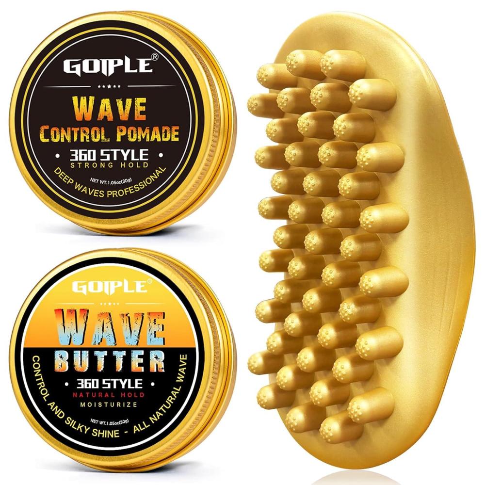 imageHair Twist Sponge Brush Twist Styler Comb for Black Men  Washable Afro Curl Sponge Racket for Barbers ampamp Daily Use Ideal for Coiled 4C Hair  Wave Pomade Butter Rubber Large Tooth Brush Set Gold