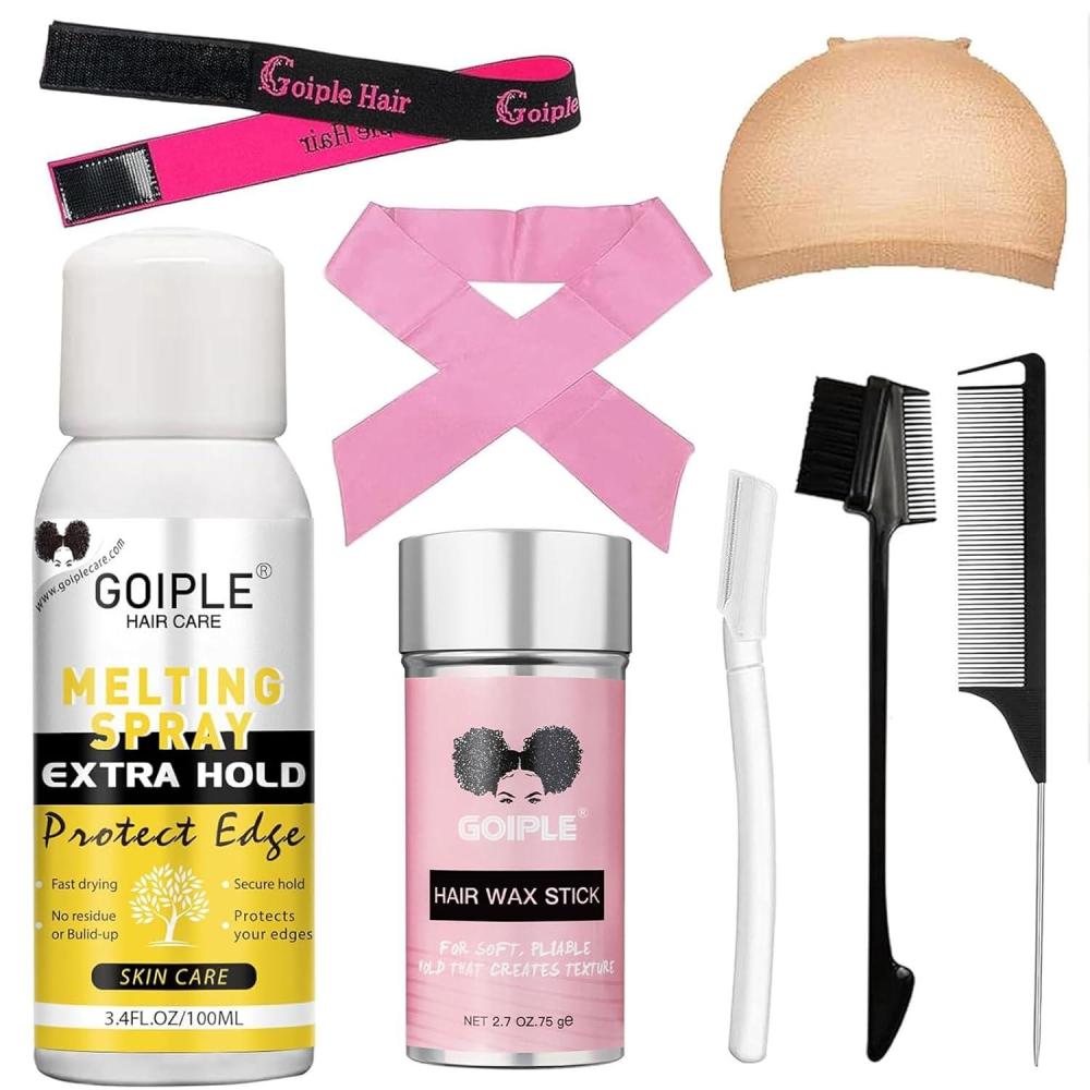 imageLace Melting and Holding Spray GlueLess Hair Adhesive for Wigs Lace Bond Adhesive for Closure Wigs and Front Extensions Strong Natural Finishing Hold with Controlmelting spray8pcs