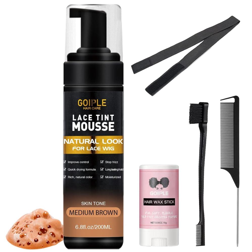 imageLace Tint Melting Hair Mousse 68 fl oz Lace Tint Mousse for Women Hair Wigs Lace Wigs Toupees and Hairpieces Natural Finishing Lace Color Lace Tint for Wigs Tool Set Light BrownMedium Brown5pcs