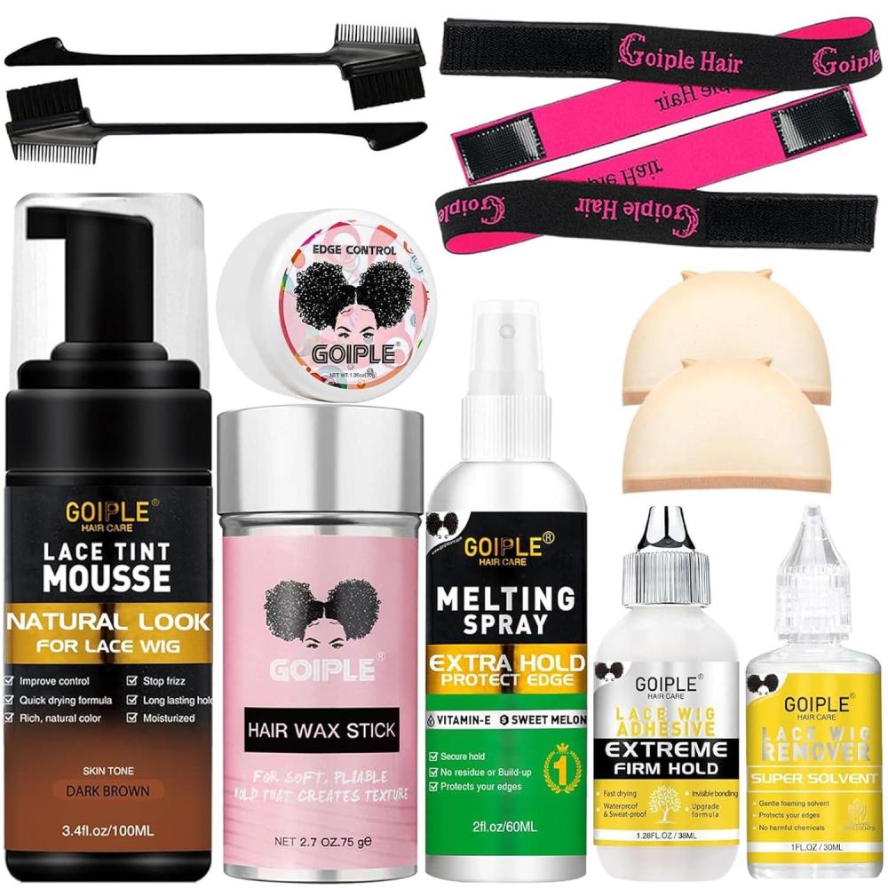 imageLace Tint Melting Mousse for Wigs Toupees and Hairpieces Natural Finishing Color and Glue Tool Set Dark Brown