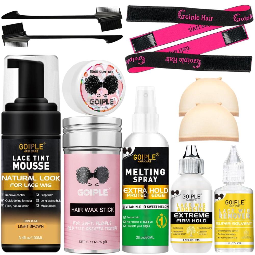 imageLace Tint Melting Mousse for Womens Toupees Hairpieces and Wigs Natural Finishing Color Wig Glue and Tool Set Light Brown