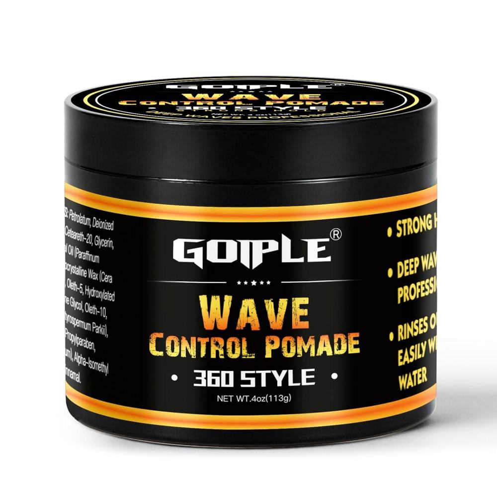 imageNatural Wave Pomade for Men Strong Hold Easy Wash 360 Wave Training Hair Cream Waves Grease for Men Promotes Layered Waves Moisture Control and Silky Shine with Rosemary Oil for Hair Growt Set4oz wave pomade1pc