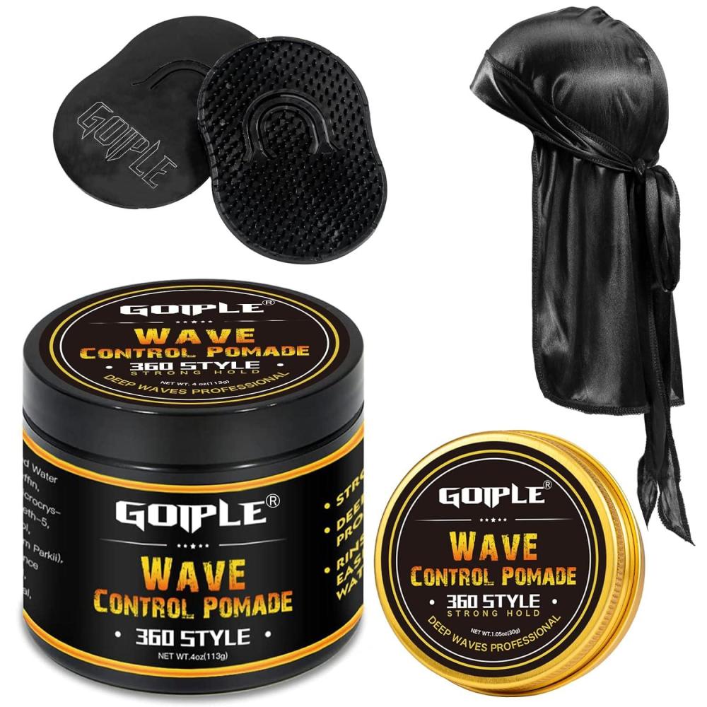 imageNatural Wave Pomade for Men Strong Hold Easy Wash 360 Wave Training Hair Cream Waves Grease for Men Promotes Layered Waves Moisture Control and Silky Shine with Rosemary Oil for Hair Growt Set4oz wave pomade5pcs