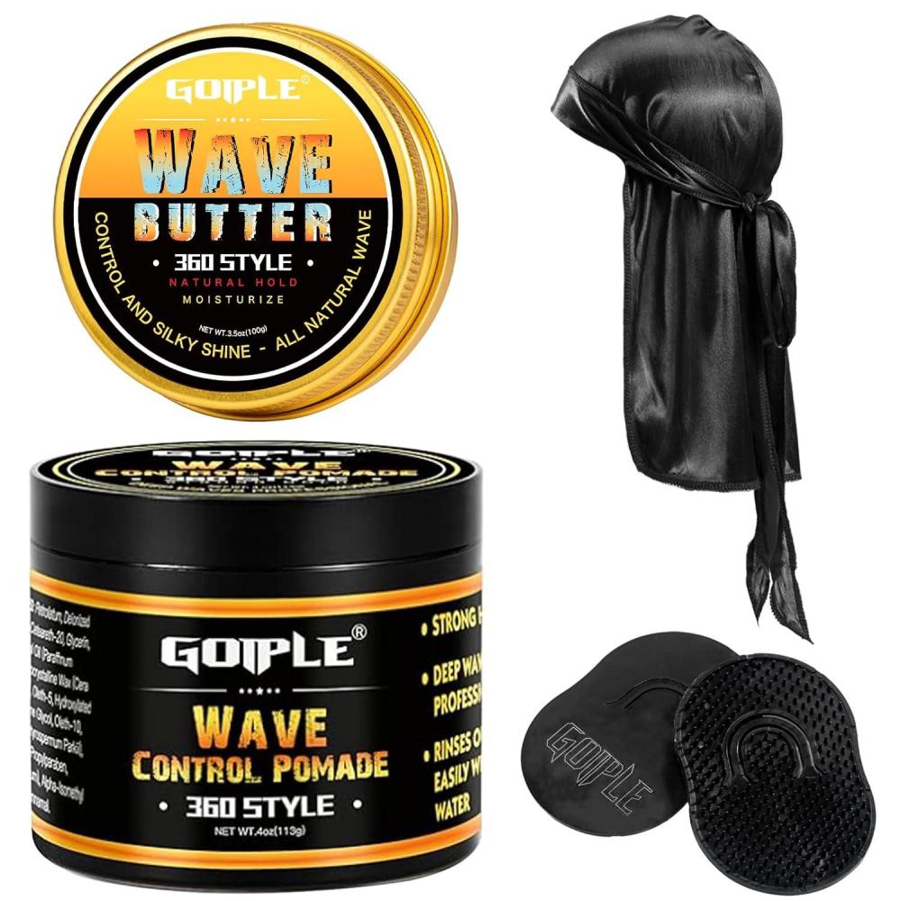 imageNatural Wave Pomade for Men Strong Hold Easy Wash 360 Wave Training Hair Cream Waves Grease for Men Promotes Layered Waves Moisture Control and Silky Shine with Rosemary Oil for Hair Growt Setwave pomadebutter5pcs