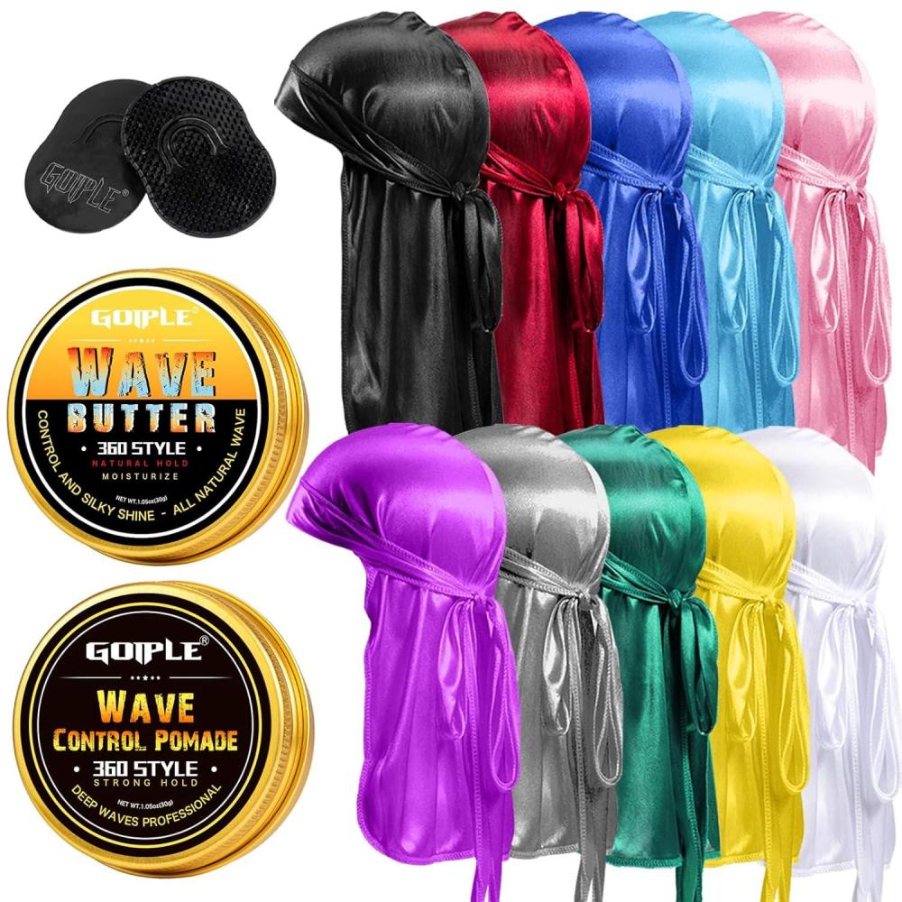 imageNatural Wave Pomade for Men Strong Hold Easy Wash 360 Wave Training Hair Cream Waves Grease for Men Promotes Layered Waves Moisture Control and Silky Shine with Rosemary Oil for Hair Growt Setpoamdebutterdurags14pcs