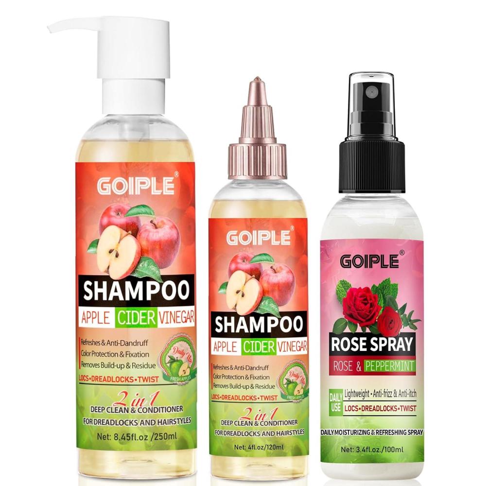 imageRose Spray for Hair Loc Rose Water Hair Scalp Moisturizer 2 in 1 Deep Clean ampamp Conditioner Apple Cider Vinegar Shampoo Briad Shampoo For Dreadlocks Locs Twist Foam Sulfate Free for Curly Hair 3PCS