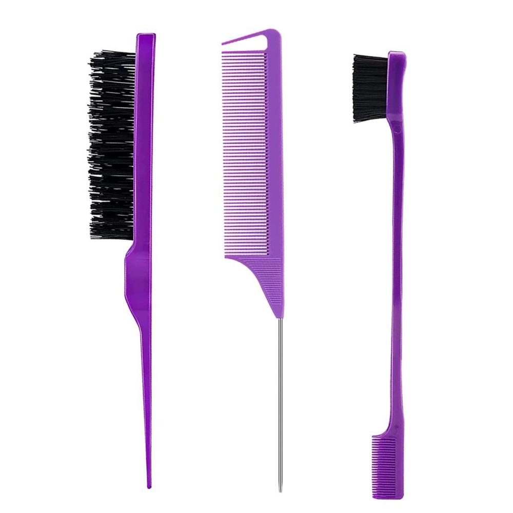 imageSlick Back Hair Brush ampamp Wax Stick Set for Slick Back Hair Teasing Boar Bristle Hair Brush for Sleek Control Flyaways ampamp Baby Hairs Wax Stick for Women Sectioning ampamp Smoothing Ponytail BunPurple