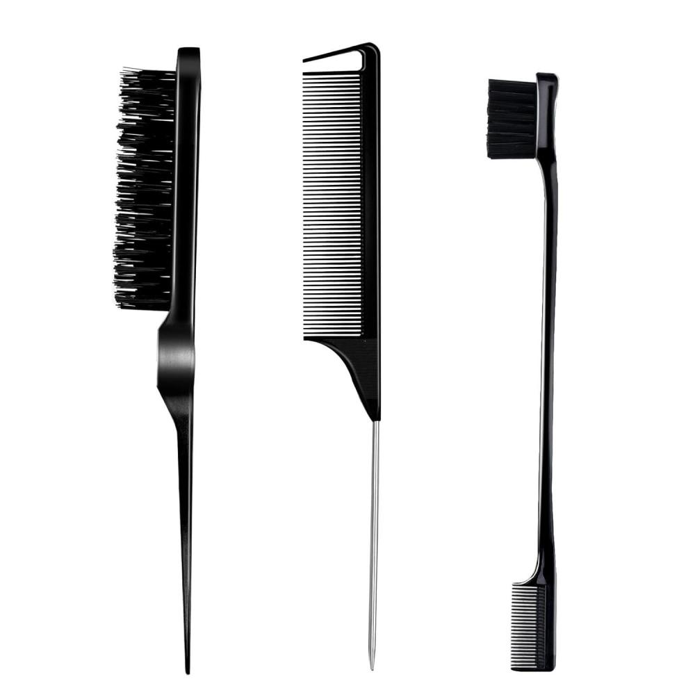 imageSlick Back Hair Brush ampamp Wax Stick Set for Slick Back Hair Teasing Boar Bristle Hair Brush for Sleek Control Flyaways ampamp Baby Hairs Wax Stick for Women Sectioning ampamp Smoothing Ponytail BunBlack