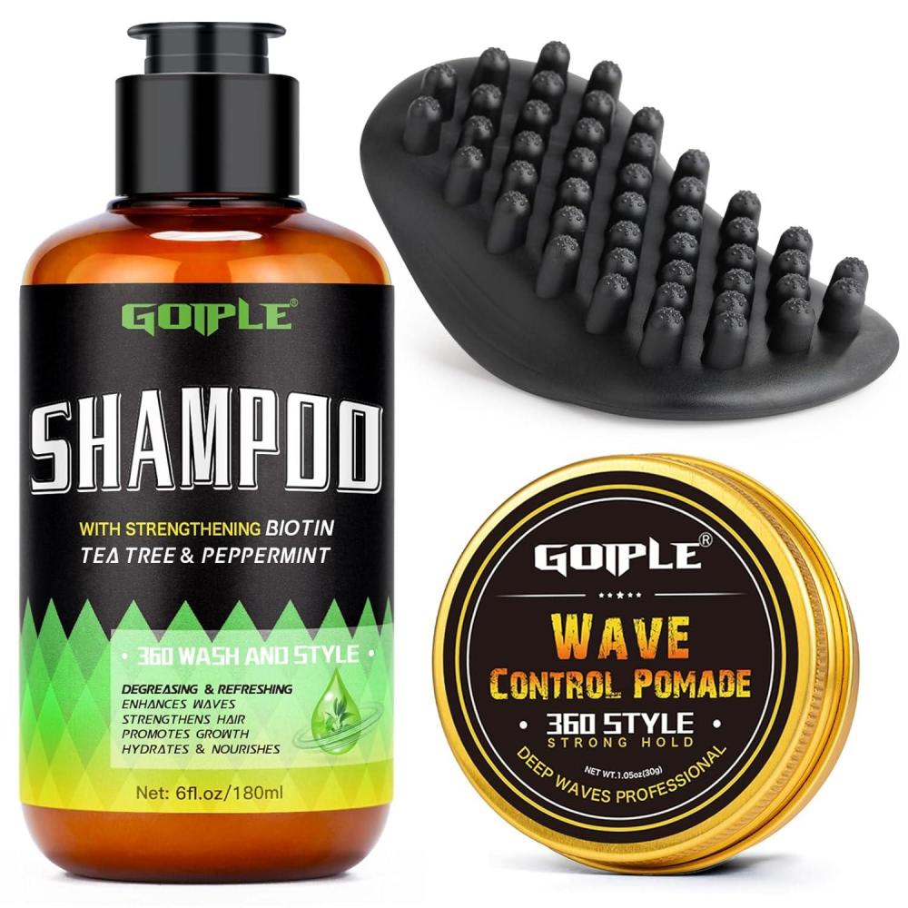 imageWave Kit for Men 360 Wave Shampoo Hydration Enhance Shampoo  Wash Pomade 360Hair Greasy for Black Men  Biotin Hair Growth Shampoos Strengthens Hair Promote Growth Nourishes with Waves Comb Brush