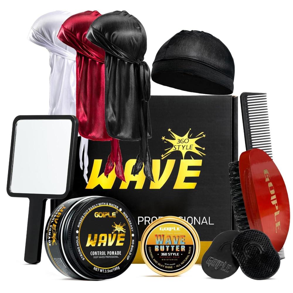imageWave Pomade for Men  Strong Hold Easy Wash Promotes Layered Waves Moisture Silky Shine Hair Cream Grease Brush Durag Cap Set RedUnscented