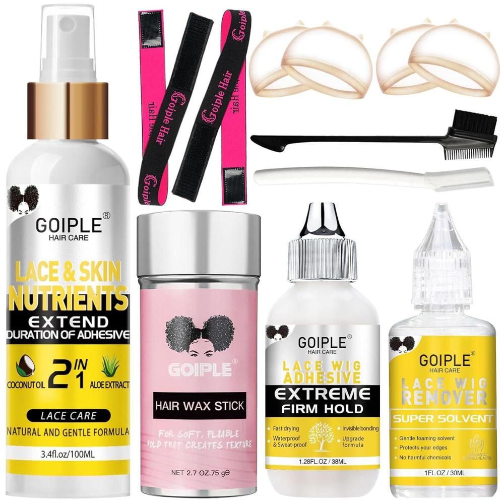 imageWig Accessory Essentials Kit Lace Front Wig Glue Wig Adhesive Extension Spray for Extend Boding Time of Lace Glue Natural and Gentle Formula Lace ampamp Skin Nutrition Spray Extend Duration of Adhesivelace glue12pcs