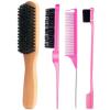 imageBoar Bristle Slick Back Hair Brush for Smooth Flyaways Frizz Sleek Ponytail Buns and Edge Baby Hair Teasing  Hair Comb Edge Brush Teasing Brush Styling Accessories for Girls Kids Women ampamp Men