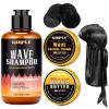 imageGoiple 360 Wave Shampoo Wave Pomade Strong Hold 360 Training Hair Cream Wave Butter for Men Pocket Palm Brush Curved Brush Silky Durags for Men Extra Long Tails Wave Brush Wave Cap Set