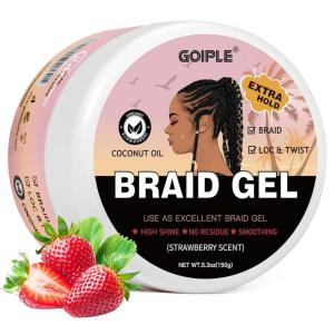 150g Braid Gel with Extra Hold, High Shine for Twists, Locs, Braids & Edge Control – Smooths Frizz, Long-Lasting for Locks, Cornrows 5.3oz (Strawberry Flover)