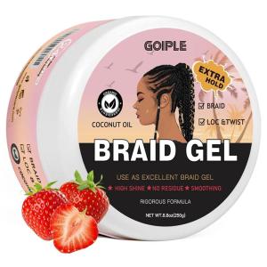16oz Big Capacity Braid Gel Good for Twist, Locs, Braids, Edge No Flake Extra Hold High Shine Braiding Gel & Edge Control, Loc Gel Long Lasting for Locks, Cornrows Smooths & Tames Frizz(8.8oz-Strawberry Flover)
