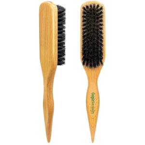 2PCS Boar Bristle Hair Brush Slick Back Hair Brush for Sleek Ponytail Bun & Smoothing Baby Hairs- Soft Smoothing to Style,Polish & Lay Hair Down Flat- Wooden Brush Teasing Hairbrush for Men Women