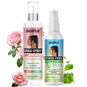 Braid Spray Rose Mint for Dreads, Dreadlocks, Locks – Rose Water Braid Spray No-Water Braid Shampoo for Locs, Twists, Weaves – Rinse-Free Dreadlock Shampoo for Build-Up, Odor, Itch & Flakes 2PCS(braid shampoo & braid spray-2pcs)