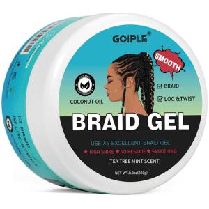 Braid & Loc Gel Good for Twist, Locs, Braids, Edge No Flake Extra Hold High Shine Braiding Gel & Edge Control Long Lasting for Locks, Cornrows Smooths & Tames Frizz 8.8oz (Tea Tree)(braid gel-8.8oz-Tea Tree)