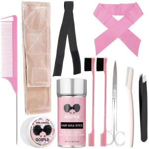 Goiple 11 PCS Wig Kit for Lace Front Wigs for Beginners, Hair Wax Stick Lace Melting Elastic Band for Wigs, Edge Laying Scarf, Eyebrow Razor, Tweezer, Edge Brush, Wig Band, Mini Scissor, Comb (Black)(Beige)
