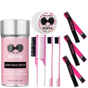 Goiple 3PCS Elastic Bands for Wig Edges – Adjustable Wig Band for Edges Wig Install Accessories with Pink set-9pcs Hair Wax Stick Set