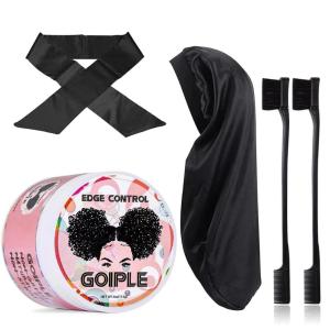 Goiple Edge Control Wax for Women Strong Hold Non-greasy Edge Smoother Strawberry Scent Edge Control Wax + Edge Scarf + Hair Bonnet, Pink(Edge Control-5pcs)