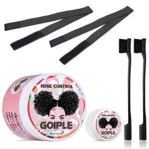 Goiple Edge Control Wax for Women Strong Hold Non-greasy Edge Smoother Strawberry Scent Edge Control Wax + Edge Scarf + Hair Bonnet, Pink(Edge Control-6pcs)