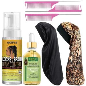 Goiple Hair Styling Mousses & Oil Set for Braids, Twist, Locs – No Flake Mousse for Style, Moisture, and Growth with Rosemary Oil, 3.4fl oz+1fl oz