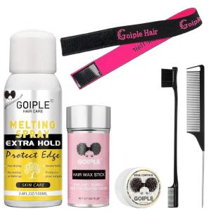 Goiple Lace Melting Spray for Wigs, Closures & Extensions – Styling Agent with Strong Natural Finish, Fast Drying, Water & Oil Resistant, Includes Hair Adhesive, Edge Control Wax & Hair Wax Stick