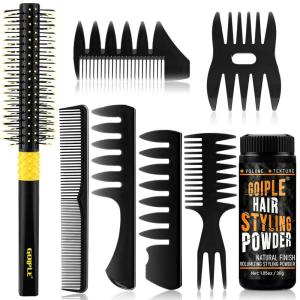 Hair Styling Combs Set Wide Tooth Texture Comb For Men, Hair Brush& Styling Comb Set Professional Barber Tools for All Hair Types | Hair Styling Powder Natural Look for Mens Flexible Hold Matte Finish